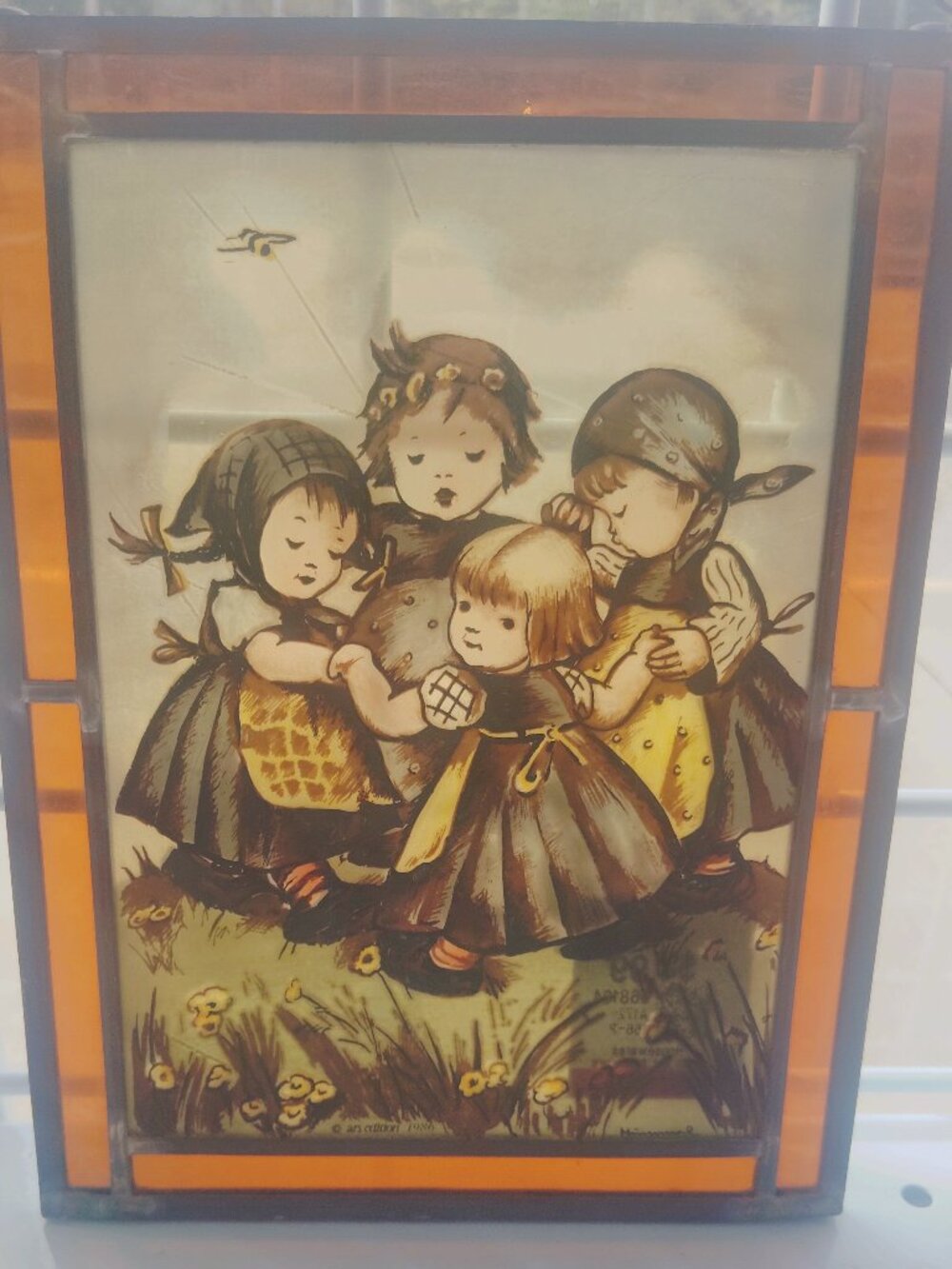 Hummel vintage decorative glass panel